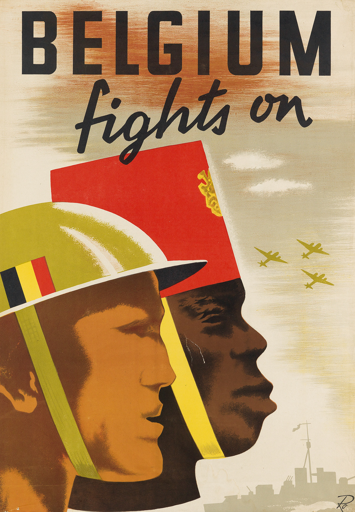 R.O. (DATES UNKNOWN). BELGIUM FIGHTS ON. Circa 1940. 29x20 inches, 75x52 cm.